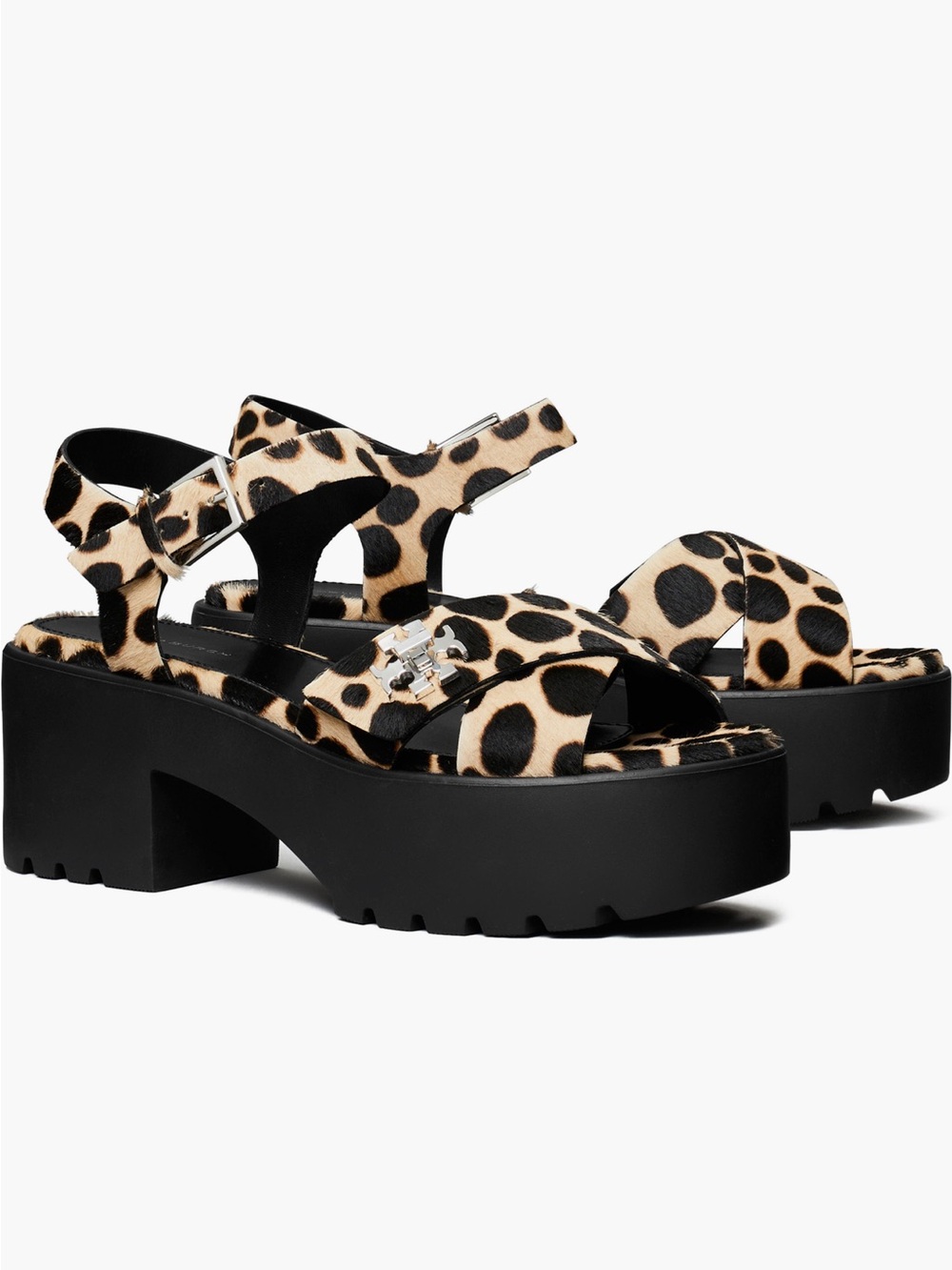 NEW Tory Burch Turnlock Lug Sole Genuine Calf Hair Platform Sandal